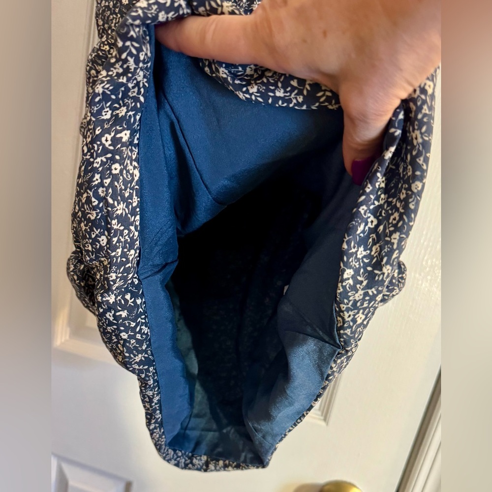 Lulus Reason To Be Mini Dress Ditsy Floral Dusty Blue Off Shoulder Short Sleeve - Picture 9 of 14